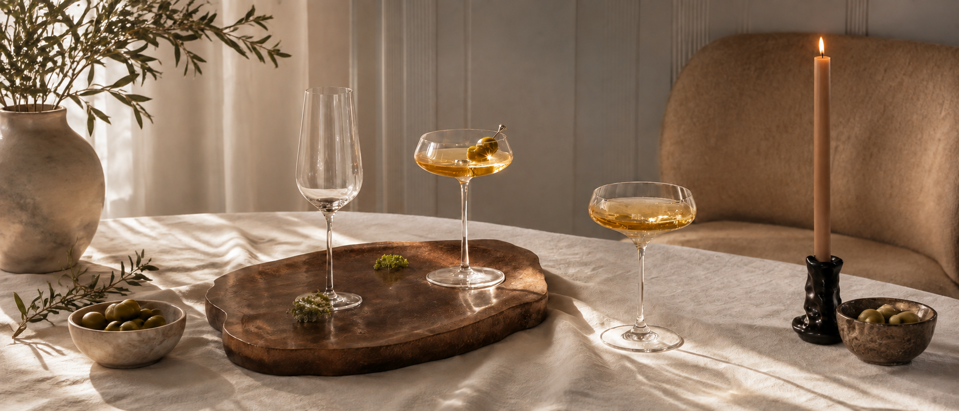 Glassware used in a relaxed dining setting