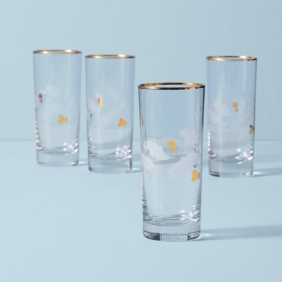 Holiday Gold-Rim Highball Glasses, Set of 4