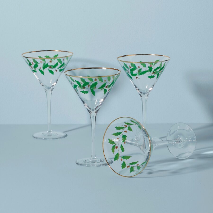 Holiday Holly Martini Glasses, Set of 4