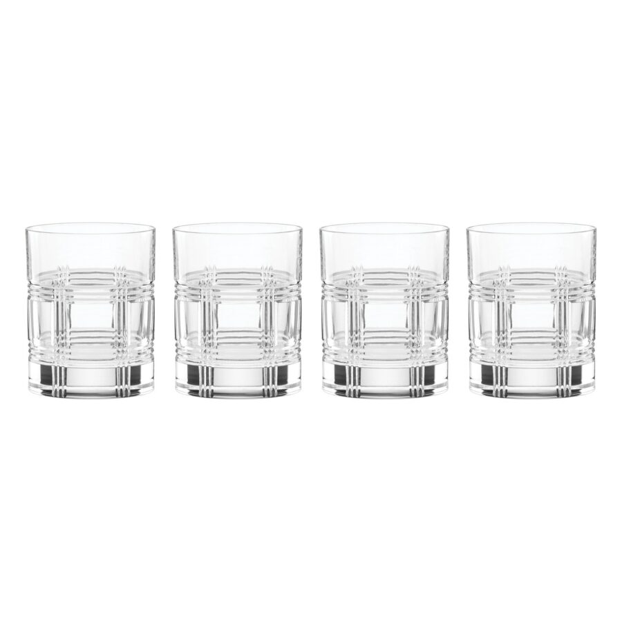 Plaid-Cut European Crystal Double Old Fashioned Glasses, Set of 4