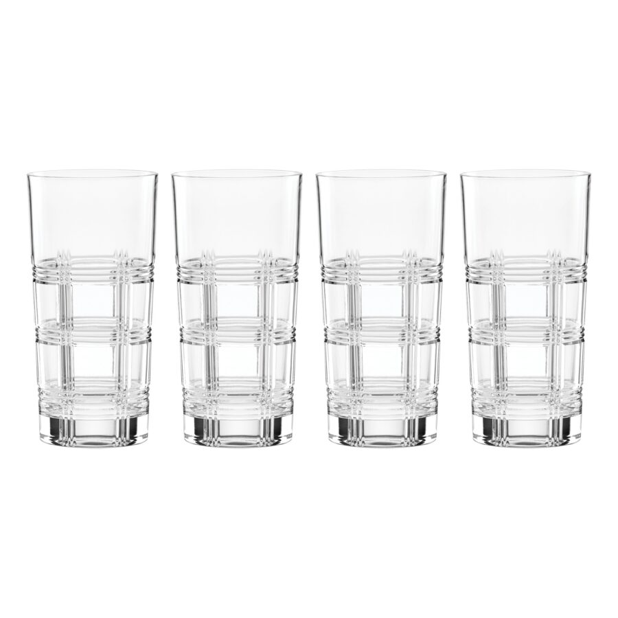 Plaid-Cut European Crystal Highball Glasses, Set of 4