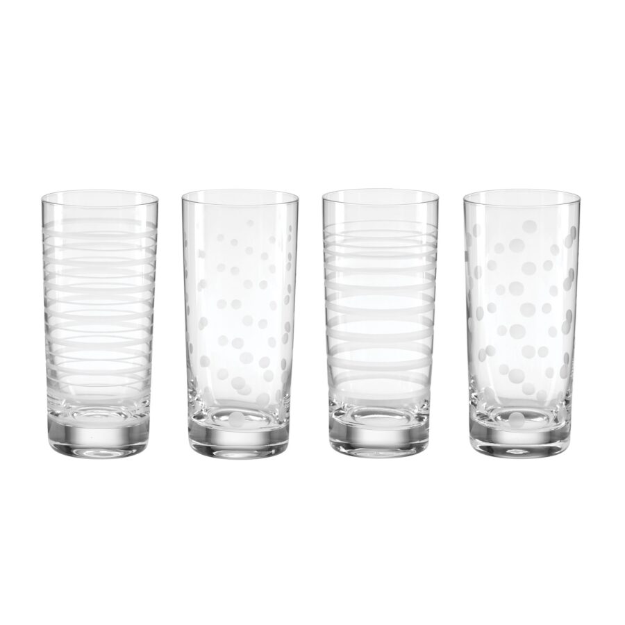 Etched Dot & Swirl Highball Glasses, Set of 4