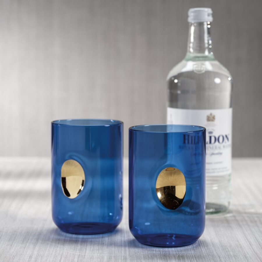Cobalt Blue Gold Accent Glass Tumblers Set of 4