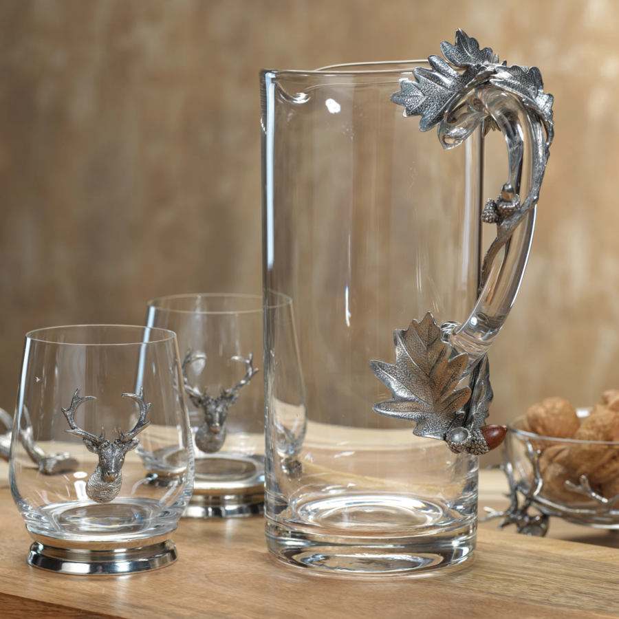 Pewter Glass Pitcher and Tumbler Set